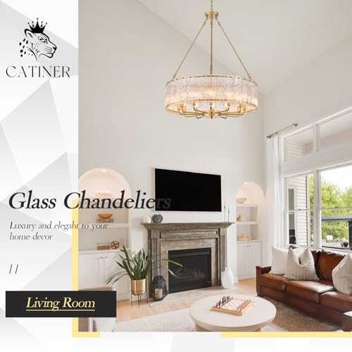 CATINER Modern 30" Crystal Glass Chandelier 12-Light Gold Chandeliers - Image 2