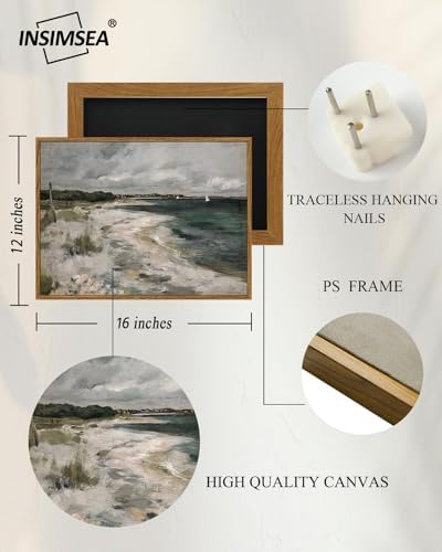 InSimSea Framed Canvas Wall Art Vintage Decor, Coastal Wall Art Living Room, Storm Clouds Pictures, Traditional Scenic Pictures for Bedroom Bathroom Farmhouse Office Decor, 12"x16" - Image 5