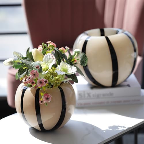 Black And White Striped Glass Vase Modern Decor Ceramic Vase For Flowers With Stripes - Aesthetic Room Decor For Living Room Shelf, Entryway Table - Image 5