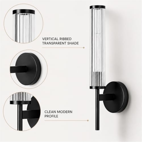 LIGHTLAND Black Wall Sconce, Metal Glass Wall Light, 18.5 Inch, Pack of 1 - Image 4