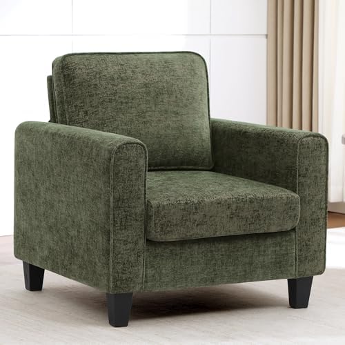 Comfy Accent Chairs for Living Room, Mid Century Modern Upholstered Living Room Chair, Chenille Reading Armchair for Apartment, Waiting Room, Office, Green by choairy