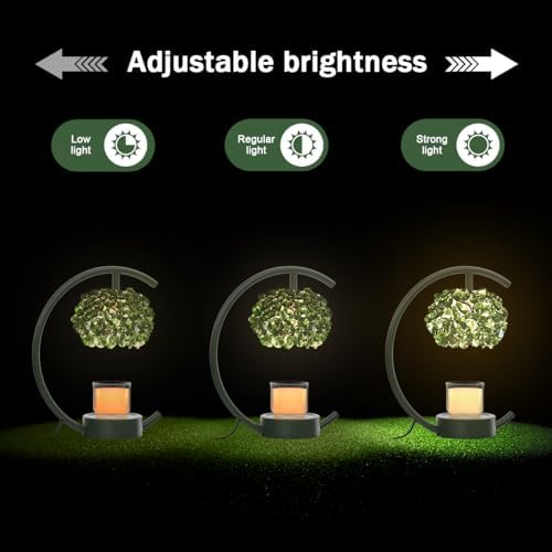 Yeuslor Candle Warmer Lamp for Jar Candles with Adjustable Brightness＆Timer，Handcrafted Green Crystal Candle Lamp Luxurious Design+2Bulbs,Home Decoration Electric Candle lamp(Balck C-Shaped) - Image 4