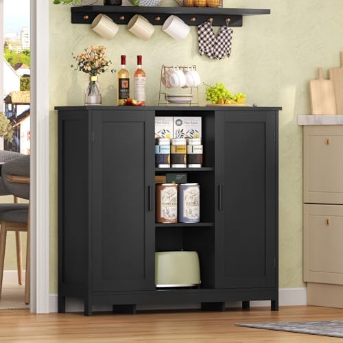 Iwell Storage Cabinet with 2 Doors and 4 Storage Shelves, Bathroom Cabinet, Cupboard for Living Room, Home Office, Entryway, Black - Image 2