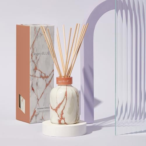 Capri Blue Modern Marble Reed Diffuser Set - Includes Reed Diffuser Sticks, Scented Oil & Glass Bottle - Luxury Scents for Bedroom Decor & Bathroom Air Freshener - Havana Vanilla (5.7 fl oz) - Image 2
