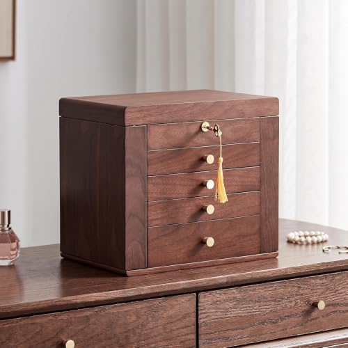 Black Walnut Wooden Jewelry Box for Women, 5 Layer by Homruilink