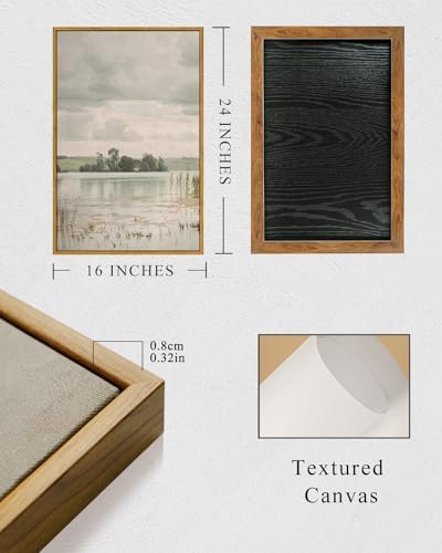 InSimSea Framed Canvas Prints Art Vintage Decor, Countryside Lakeside Landscape Paintings, Large Prints, Vintage Retro Wall Decorations for Bathroom Bedroom Living Room, 16"x24" - Image 5
