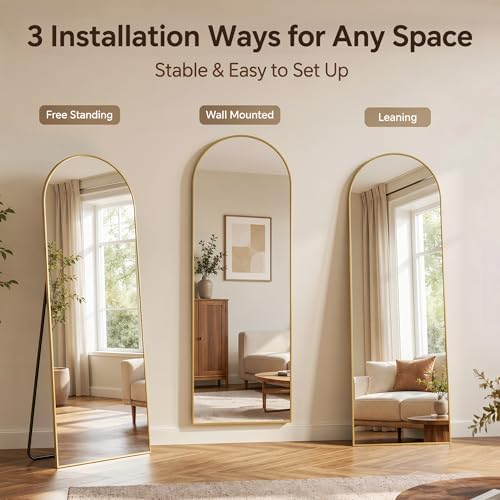 Antok Full Length Mirror, 71"x32" Floor Mirror with Stand, Gold, Arch - Image 5