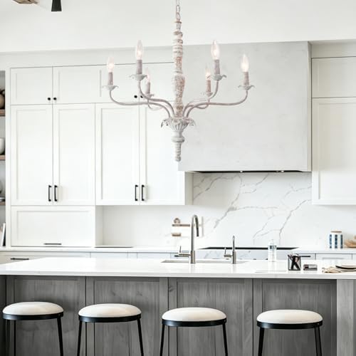 French Country Chandelier Farmhouse Distressed Wood for Dining Room - Image 5