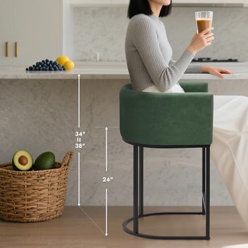 Counter Height Bar Stools for Kitchen Island, Modern Counter Stools for Dining Room, 24 Inch Seat Height Barstools with Metal Legs, Faux Leather Bar Stool with Back Footrest, Green - Image 5