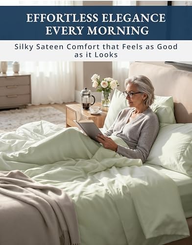 LANE LINEN Bed Sheets Queen Size 100% Egyptian Cotton Sateen - Mineral - Image 5