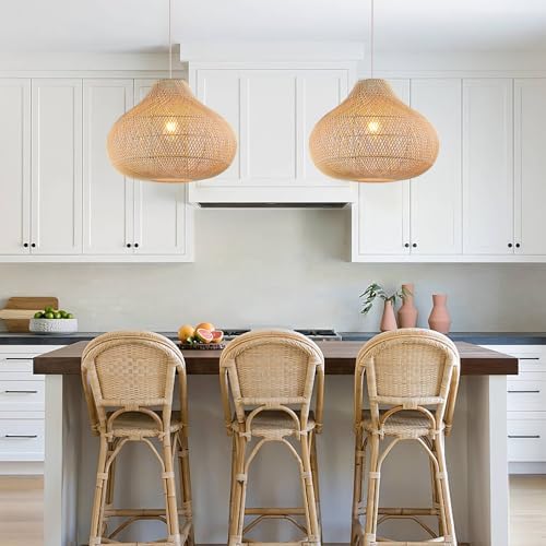 Large Rattan Pendant Light, 19.7" Rattan Boho Wicker Chandelier Hand-Woven Basket Pendant Light Fixtures for Dining Room Kitchen Island Living Room - Image 6