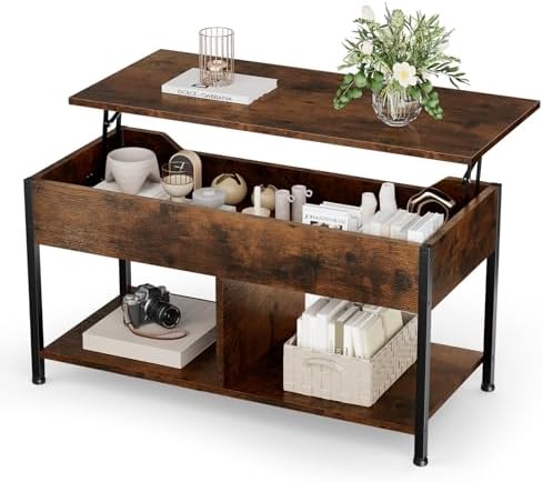 OLIXIS Coffee Table with Storage for Home Living Room Office, Rust Brown by OLIXIS