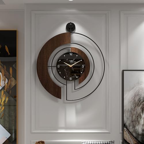 Modern Walnut Marble Dial Wall Clock, Large Wood Metal Frame Silent Non Ticking Wall Clocks for Living Room, Bedroom Decoration, Contemporary Home Wall Decor Gift Idea, 22 in by VIVIFLYSE