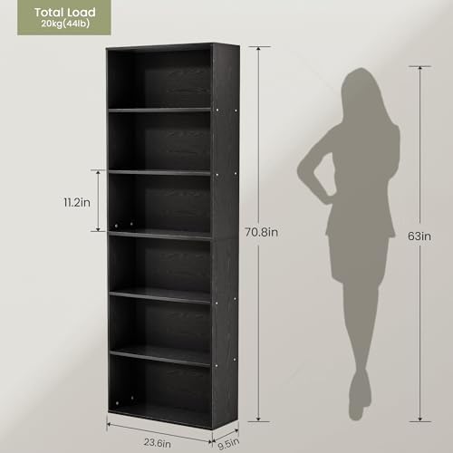 GRUSIGN 71" Tall 6-Tier Bookshelf, Large Open Display Bookcase with Ample Storage, Floor Standing Book Shelf for Living Room, Home Office, Bed Room, Black - Image 2