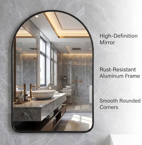 HARRITPURE 26"x38" Arched Bathroom Mirror Wall Mounted Black Arch Mirror - Image 3