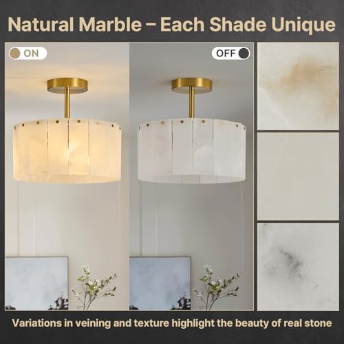 Modern Alabaster Ceiling Light, 11.8" Small Marble Light Fixture - Image 6