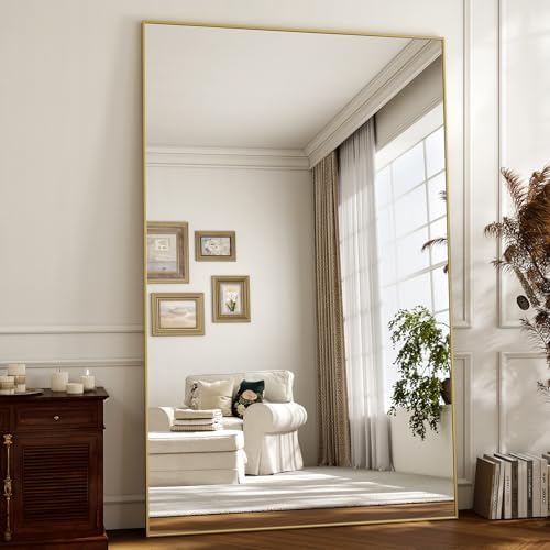 Easly Full Length Mirror with Stand 46"x76" Full Body Mirror Floor Mirror Standing Hanging or Leaning Wall, Wall Mirror with Stand Aluminum Alloy Frame for Living Room Bedroom Cloakroom,Gold - Image 2