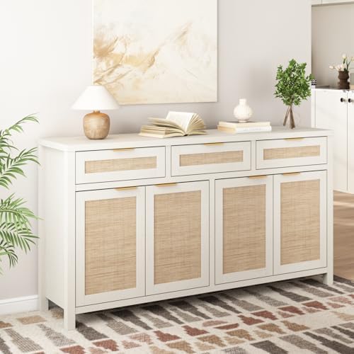 HOKYHOKY 63" Rattan Sideboard Buffet Cabinet, Boho Storage Cabinet - Image 2