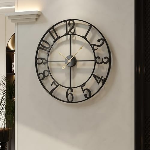 Cuspin 24 Inch Wall Clock for Living Room Decor, Black Modern Metal Clock by Cuspin