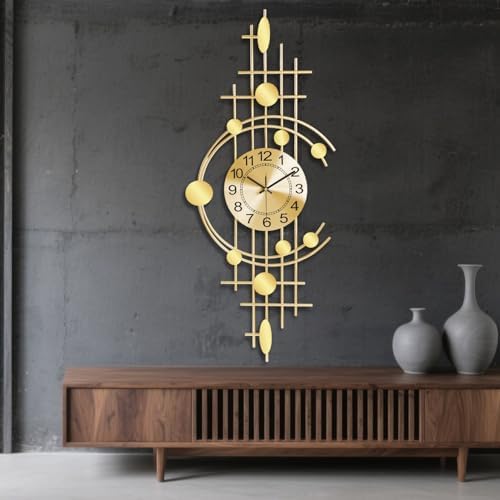 Wall Clock for Living Room, Silent Quality Quartz Battery Operated, Golden Metal Decorative Large Wall Clock for Kitchen,Home,Bathroom,Bedroom Home Decor,14.6x36.3inch - Image 7