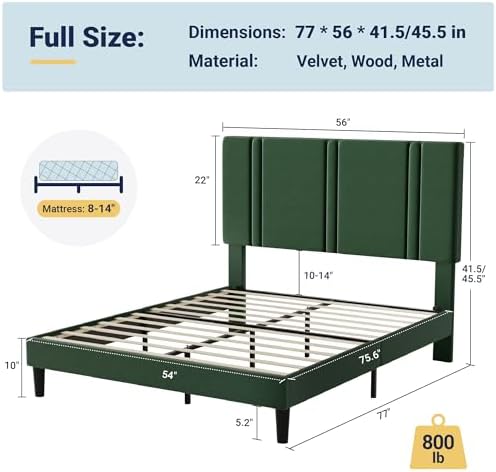 Allewie Full Size Platform Bed Frame with Velvet Upholstered Headboard - Image 2