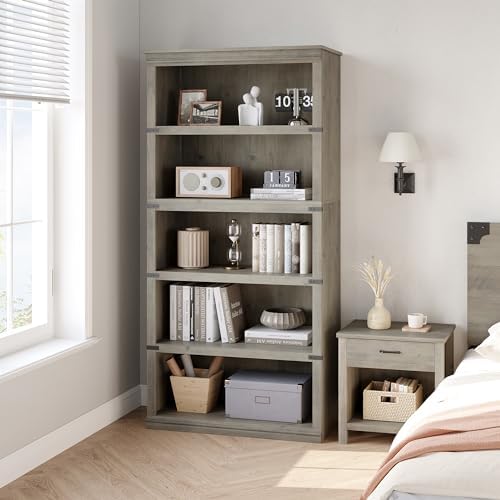GarveeHome 5 Tier Farmhouse Bookcase, 67.4" Tall Book Shelf with Storage - Image 3