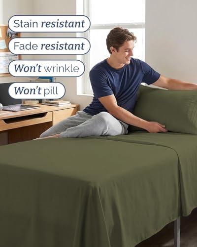 Twin XL 3 Piece Sheet Set - College Dorm Room Essentials - Sage Green - Image 5