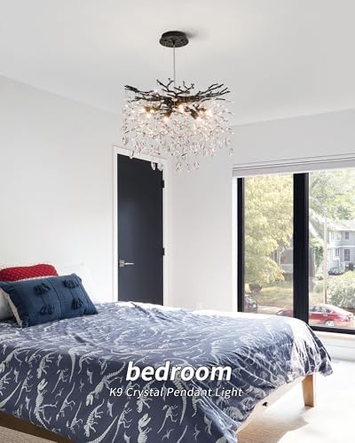 Modern Tree Branch Crystal Chandelier Luxury Black Crystal Pendant Lighting 18" Contemporary 6-Light Chandeliers for Dining Room Kitchen Bedroom Living Room - Image 5