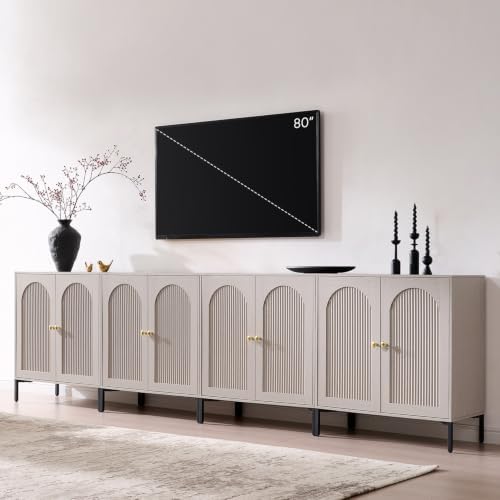 IFBUY 123.5" W Mid Century Modern TV Stands for Living Room, Light Grey by IFBUYFarmhouseFurniture