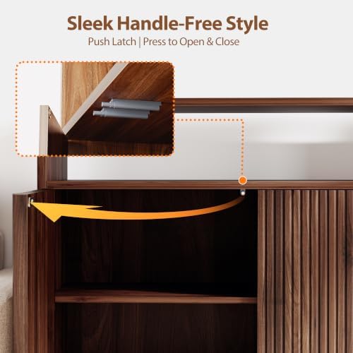Mericonia 30 Inch Fluted Buffet Cabinet with Open Storage, Modern Sideboard with Doors & Adjustable Shelf, Accent Credenza Coffee Bar for Kitchen, Dining Room, Living Room, Entryway - Image 6