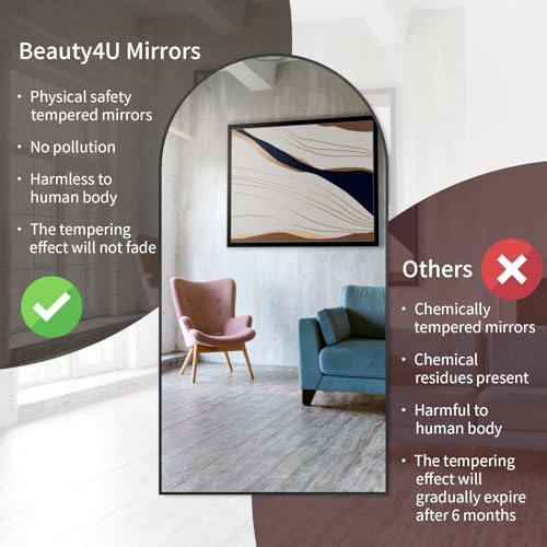 Beauty4U 76" x 37" Arched Full Length Mirror with Stand, Black Floor Mirror - Image 4