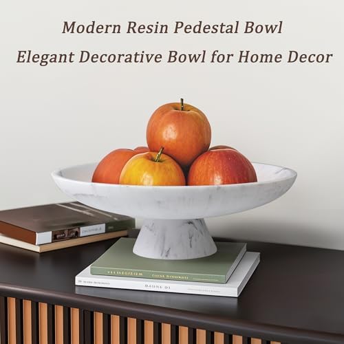 YMXYJM Modern Pedestal Decorative Bowl, Large Resin Fruit Bowl, white - Image 5