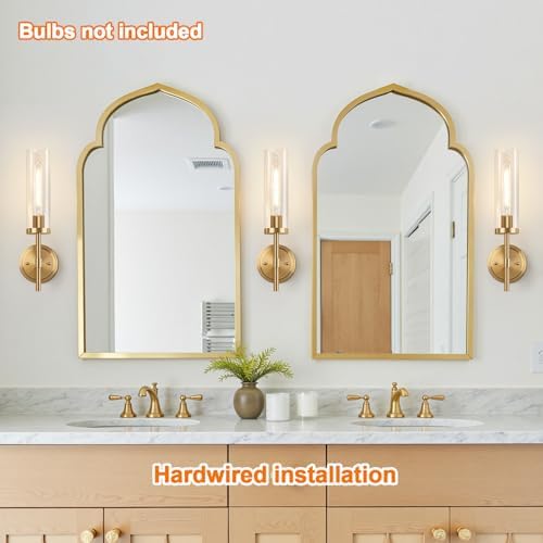 [Hardwired] Wall Sconces Set of Two, Brushed Gold Bathroom Sconces with Clear Glass, Modern Wall Light Fixtures for Bathroom Mirror Vanity, Living Room, Bedroom, Hallway, Stairway, Cabinet, Foyer - Image 3