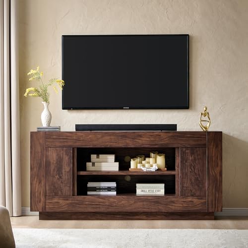 OKD 70" TV Stand for 80" TV, Thick Block Media Console, Dark Walnut by OKD