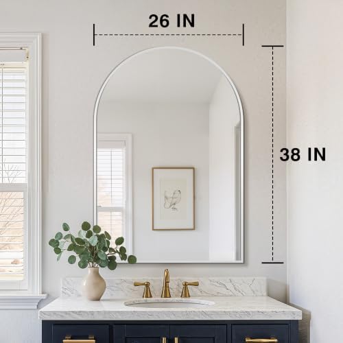 FICTOR 26" x 38" Arched Bathroom Vanity Mirror for Over Sink, Silver - Image 2