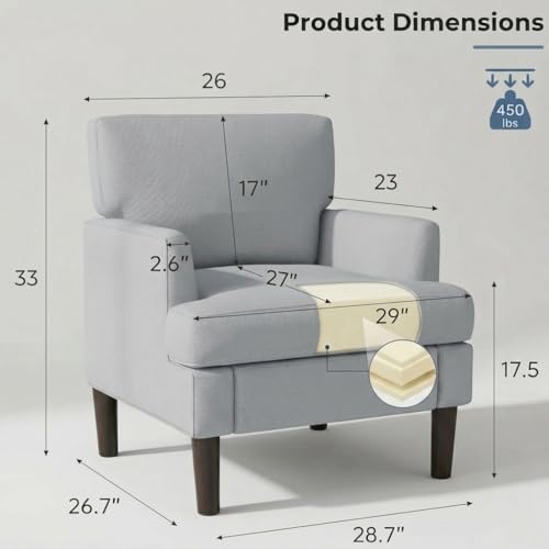 Kromax Accent Chair for Living Room, No Screws Assembly Required, Grey - Image 2