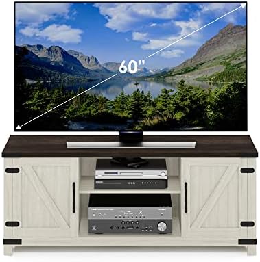 Furinno Jensen Farmhouse Barn Door Living Room TV Stand with Storage Cabinets for TV up to 70 Inch, Ebony/White Wash - Image 3