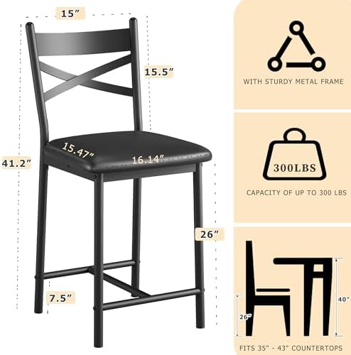 Garvee 26'' Bar Stools Set of 2, Counter Stools with Back & Thick Cushion - Image 2