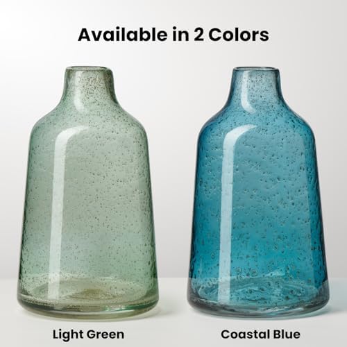 Torre & Tagus 10 Inch Tall Green Glass Vase with Gold Flakes, Mouth Blown Glass Vases Green Flower Vase Centerpieces, Watertight for Hydroponic Plants, Coastal Seagreen Gold Decor Accents (Marina) - Image 7