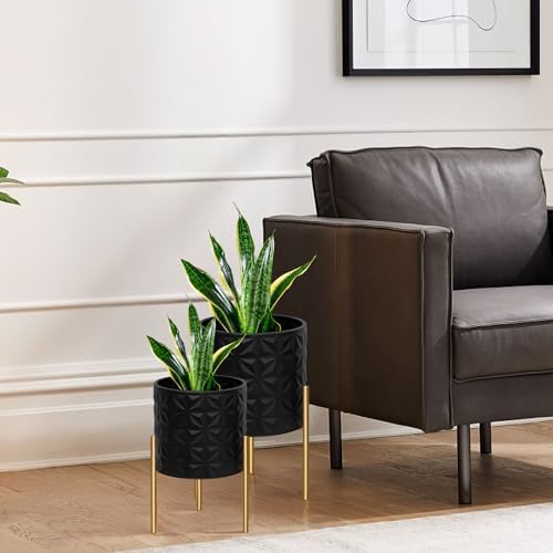 ARNIS Modern Planter Pots, Set of 2 Large Planters with Stand, Decorative Planters, Metal Pots with Drainage Holes for Living Room, Office, Garden or Balcony, 8.25 &10.5 Inch, Matte Black - Image 7