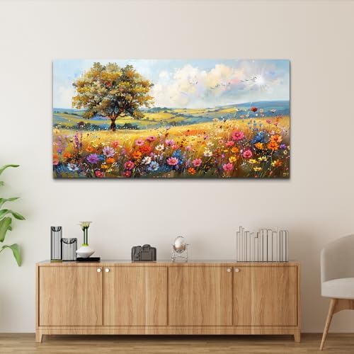 hyidecorart Large Wall Art For Living Room Canvas Wall Decor For Bedroom Office Decor Field Wall Paintings Flower Scenery Watercolour Pictures Artwork Modern Aesthetic Room Home Decorations - Image 5
