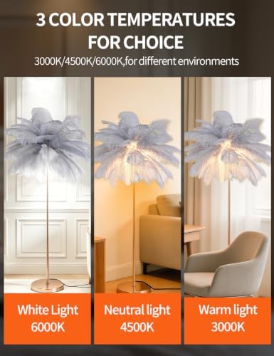 Feather Floor Lamp,Fluffy Ostrich Feather Floor Lamp for Bedroom,3 Color Temperatures Led Corner Modern Floor Lamps for Living Room Christmas Home Decor House Warming Gifts,63″ Height (Grey) - Image 3
