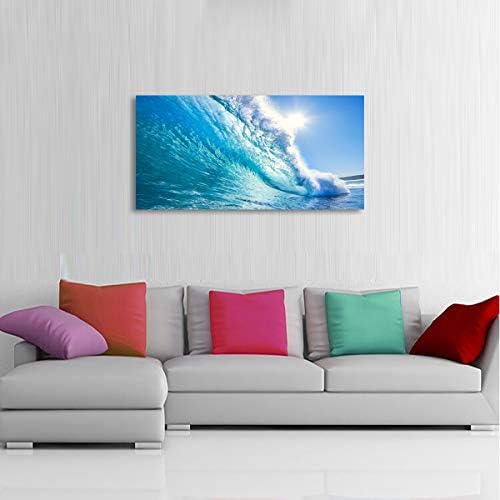 Haichuang Decor Art Ocean Wave Canvas Wall Art, 40x20 Inches Framed Turquoise Sea Wave Wall Decor, Wood Frame Waterproof HD Giclee Print, Ready to Hang Coastal Artwork for Living Room Bathroom Office - Image 6