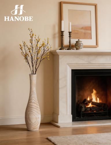 Hanobe 22" Tall Wood Floor Vase for Pampas Grass, Boho Farmhouse Style - Image 2