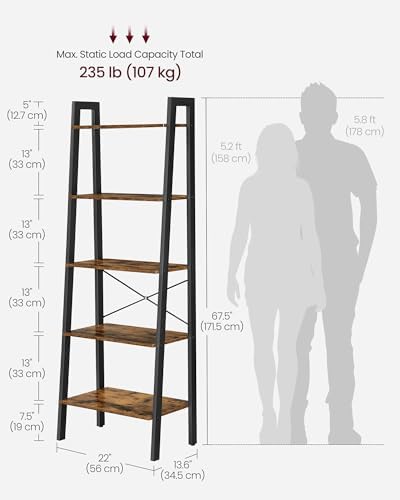 VASAGLE Ladder Shelf, Bookcase Book Shelf, Storage Shelves, 5-Tier, 22In - Image 3