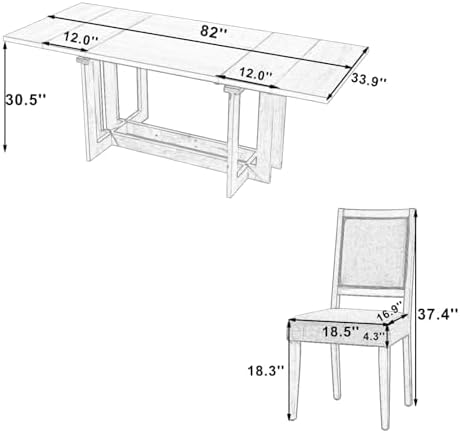 VilroCaz 7-Piece Retro Farmhouse Dining Table Set for 6, Acacia Wood Extendable 82'' Trestle Dining Table with 6 Upholstered Chairs for Home Kitchen& Dining Room (Grey+Beige-12.4) - Image 4