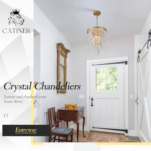 CATINER 12" Modern Crystal Chandeliers,3 Lights Gold Round Light Fixture - Image 5