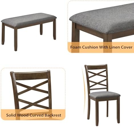 Zevemomo 6-Piece Solid Wood Dining Table Set, Wooden Legs Set, Walnut - Image 5