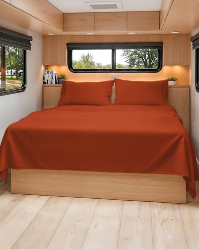 Short Queen Size 4 Piece Bed Sheet Set - RV Short Queen Sheets - Terracotta by CGKUnlimited