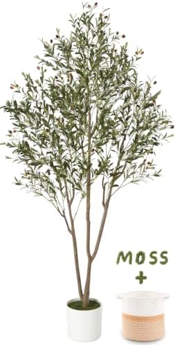 7FT Olive Trees Artificial Indoor with Planter&Basket, Tall Faux Olive Tree by Waipfaru